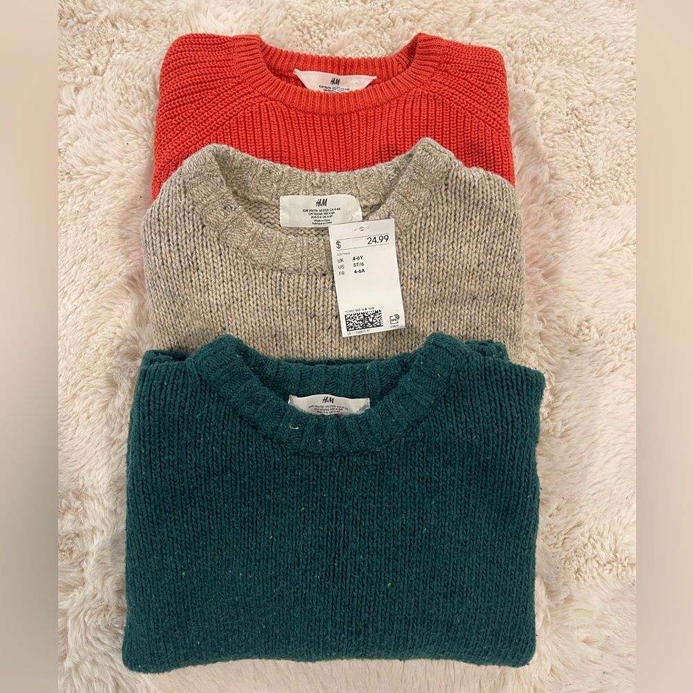 H&M Knit Sweater Trio Bundle - Coral, Taupe, Dark Green